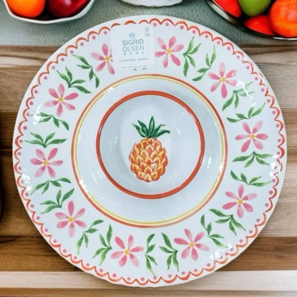NWT Sigrid Olsen Big Pineapple 100% Melamine Serving Tray Chip & Dip Platter